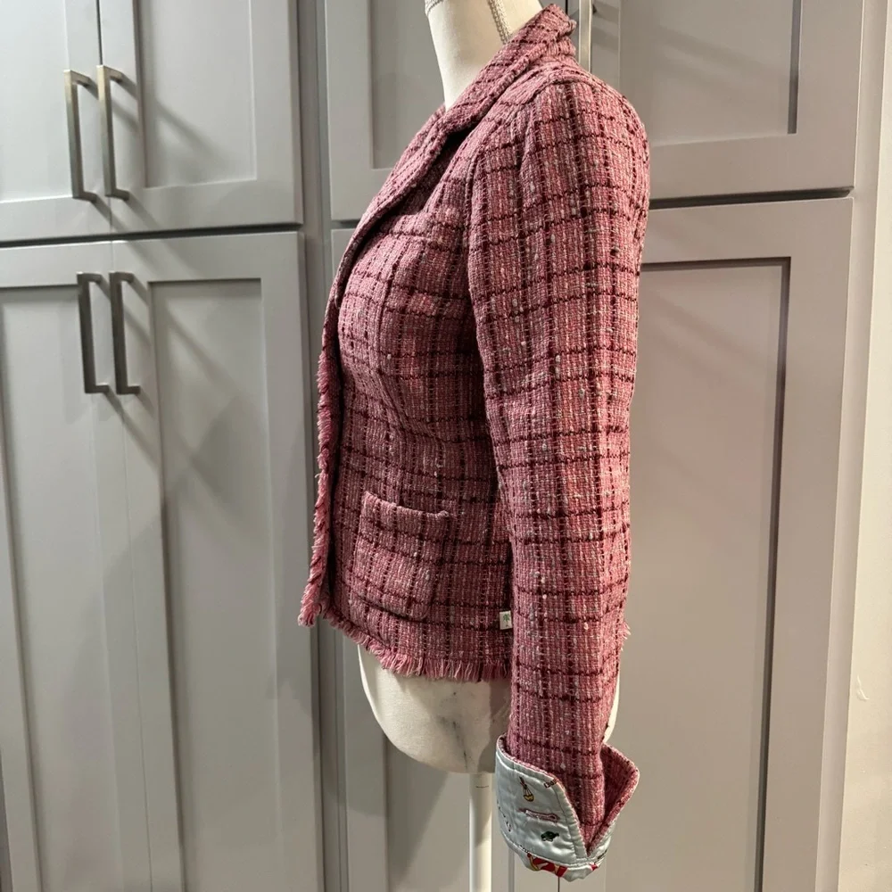 Hollister Vintage Y2K Crop Pink Tweed Blazer Tropical Lining sz Medium Clueless‎